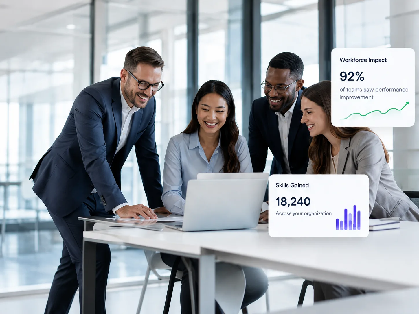 A business team reviewing Ensinor learning analytics